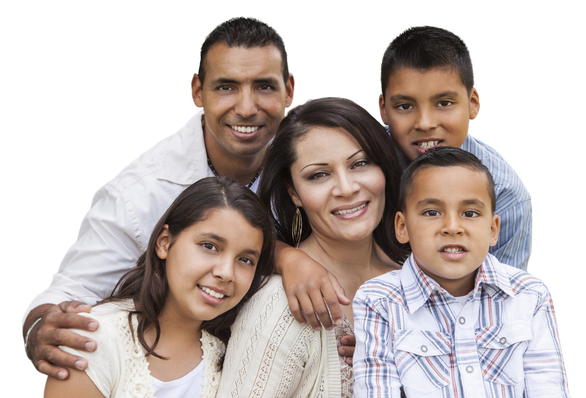 Happy Attractive Hispanic Family Portrait Isolated on a White Ba